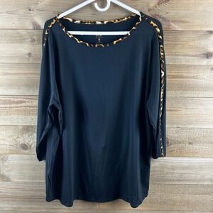 Belle By Kim Gravel Womens Shirt Tripleluxe Knit Leopard Cheetah Trimmed Size XL